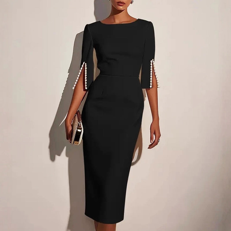 Charlotte - Women's Pearl Sleeve Midi Bodycon Dress