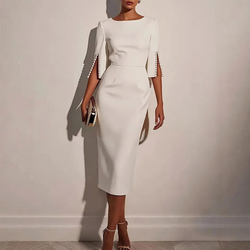 Charlotte - Women's Pearl Sleeve Midi Bodycon Dress