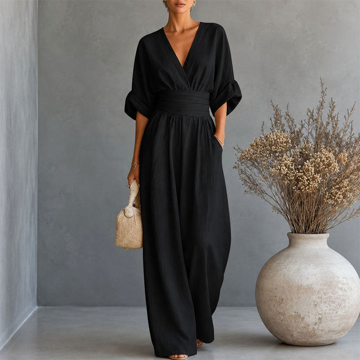 Cheryl - Women's Draped Waist Wide-Leg Jumpsuit
