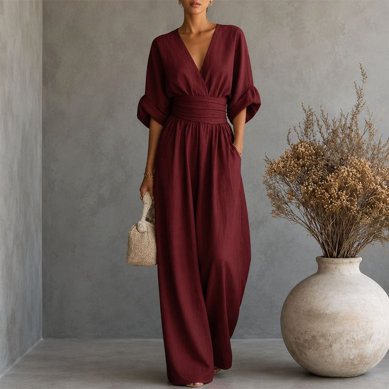 Cheryl - Women's Draped Waist Wide-Leg Jumpsuit