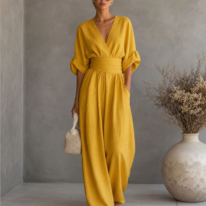 Cheryl - Women's Draped Waist Wide-Leg Jumpsuit
