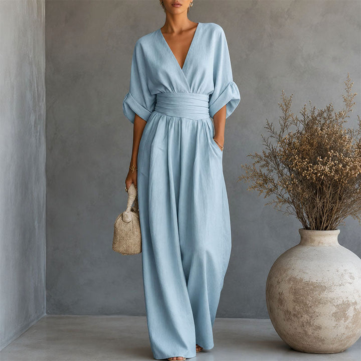Cheryl - Women's Draped Waist Wide-Leg Jumpsuit