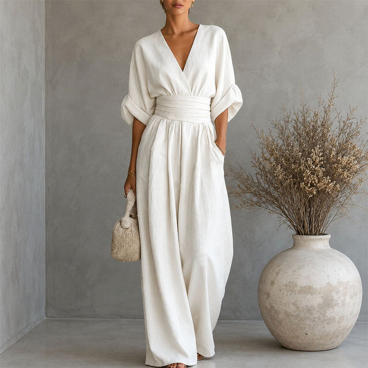 Cheryl - Women's Draped Waist Wide-Leg Jumpsuit