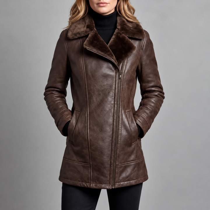 Cheryl - Women's Faux Leather Faux Fur Collar Jacket