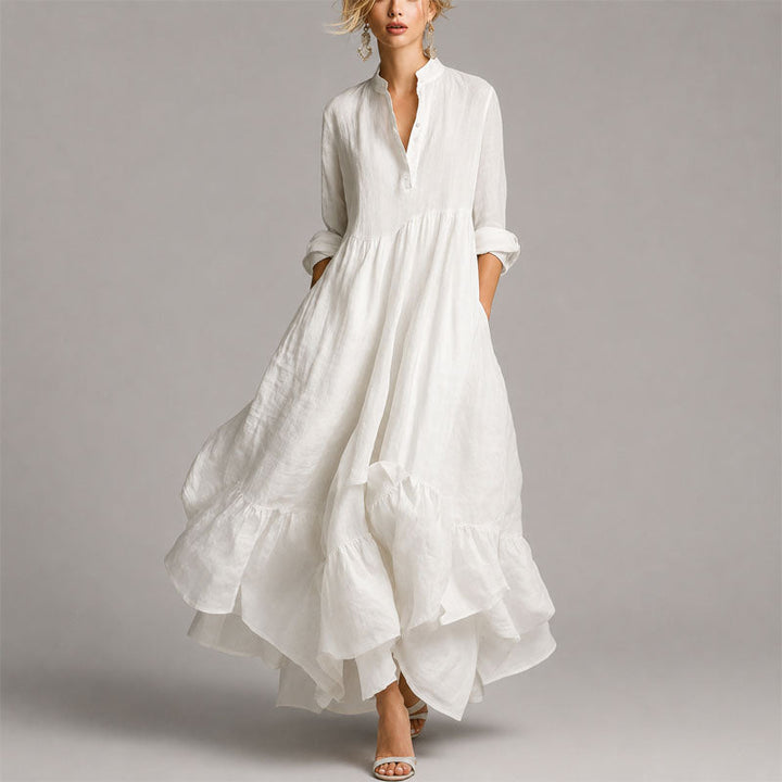 Chloe - Women's V-Neck Long Sleeve Ruffle Hem Maxi Dress