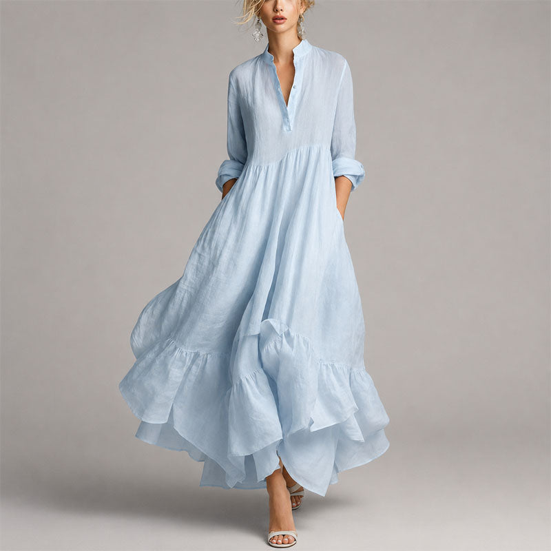 Chloe - Women's V-Neck Long Sleeve Ruffle Hem Maxi Dress
