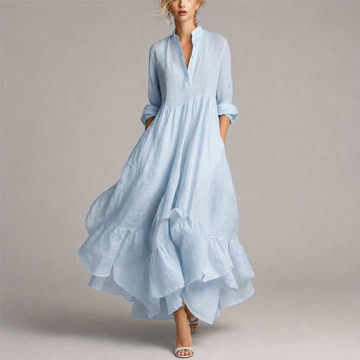 Chloe - Women's V-Neck Long Sleeve Ruffle Hem Maxi Dress