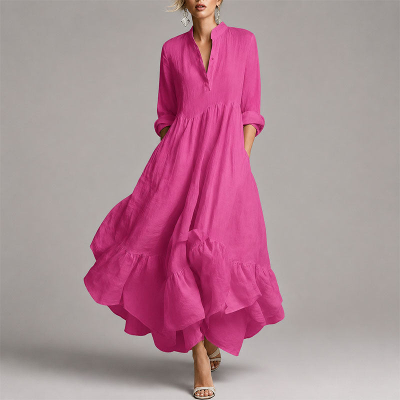 Chloe - Women's V-Neck Long Sleeve Ruffle Hem Maxi Dress