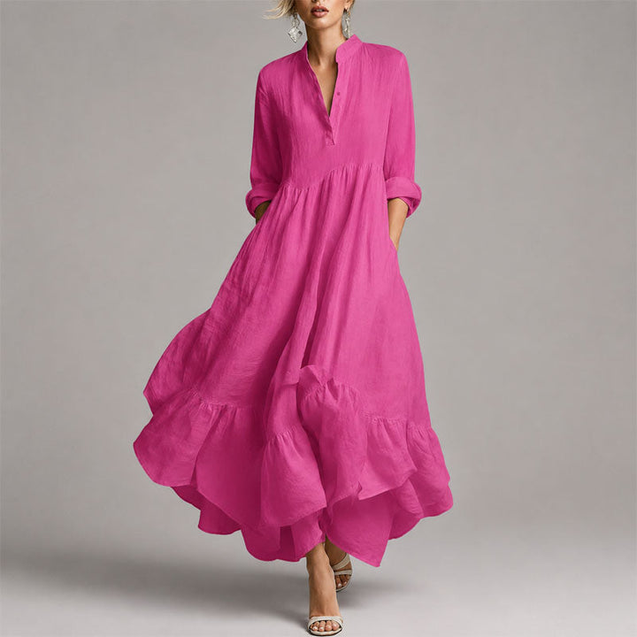 Chloe - Women's V-Neck Long Sleeve Ruffle Hem Maxi Dress