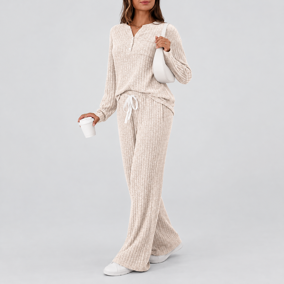 Chloe - Women's Ribbed Knit Henley Two-Piece Set 2