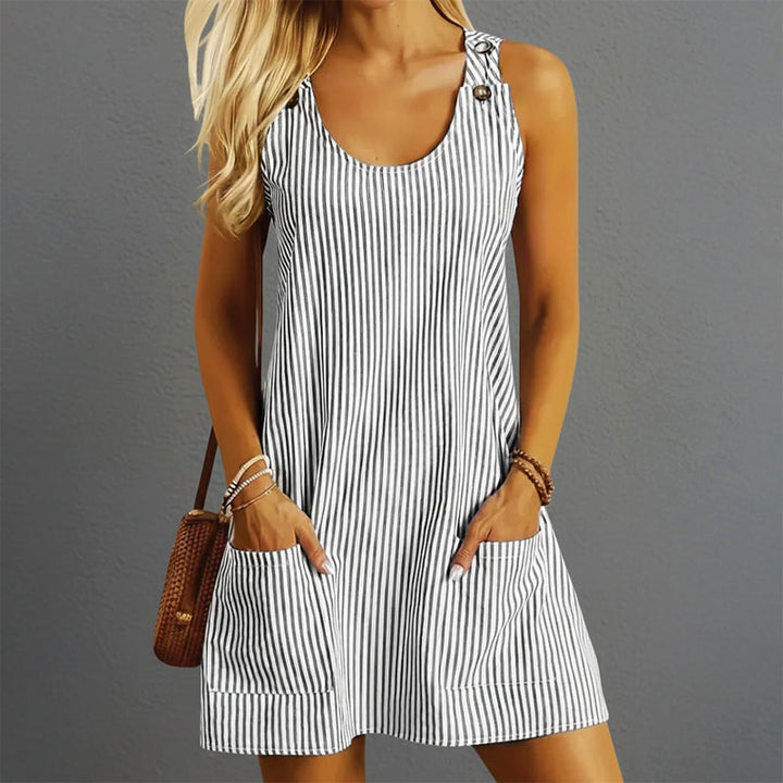 Claire - Women's Pocket-Detail Stripe Mini Dress