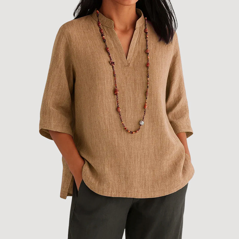 Clara Duval 3/4 Sleeve Relaxed Fit Blouse