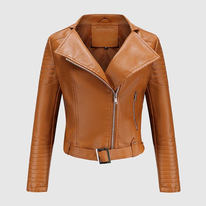 Clara Duval Asymmetric Belted Biker Jacket