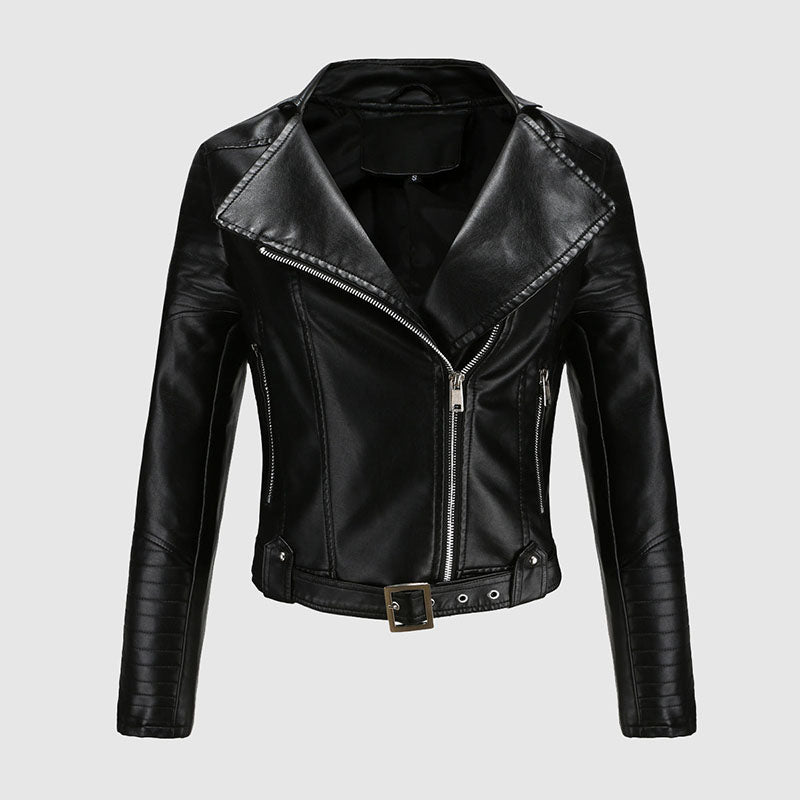 Clara Duval Asymmetric Belted Biker Jacket