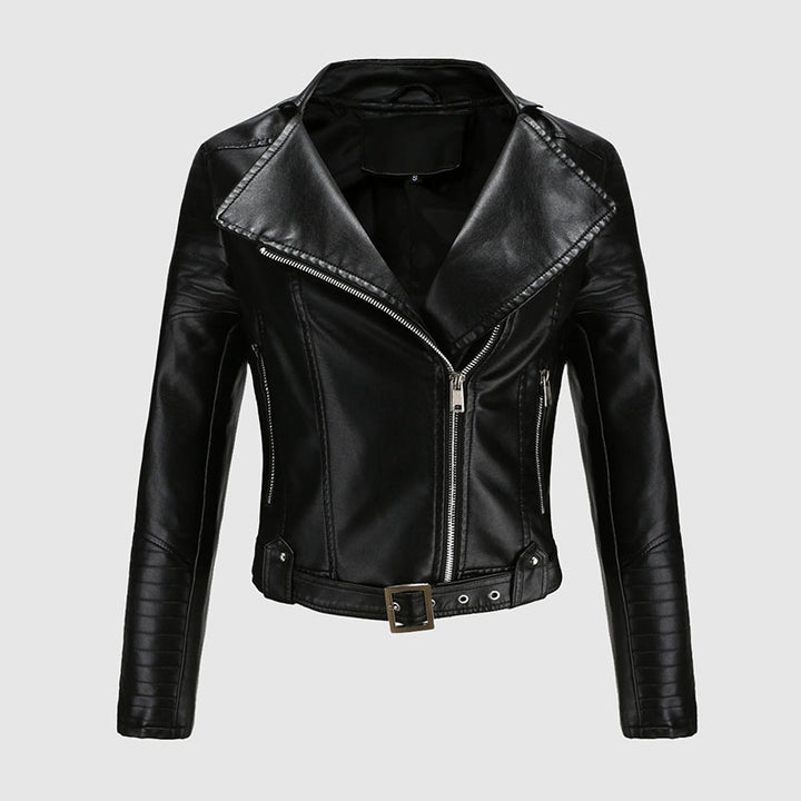 Clara Duval Asymmetric Belted Biker Jacket