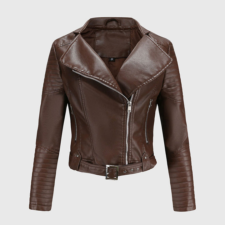 Clara Duval Asymmetric Belted Biker Jacket
