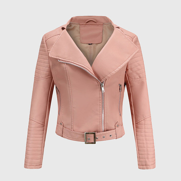 Clara Duval Asymmetric Belted Biker Jacket