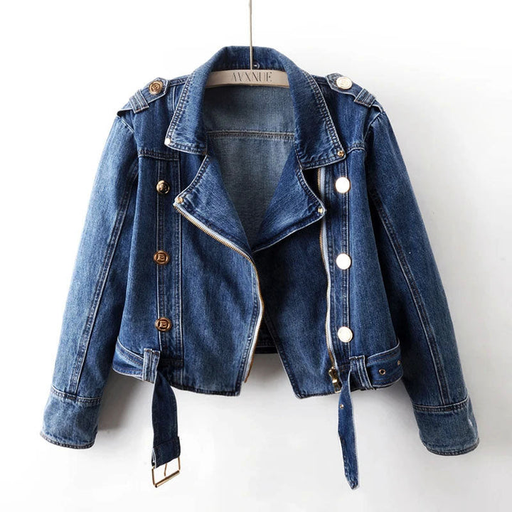 Clara Duval Belted Cropped Denim Jacket