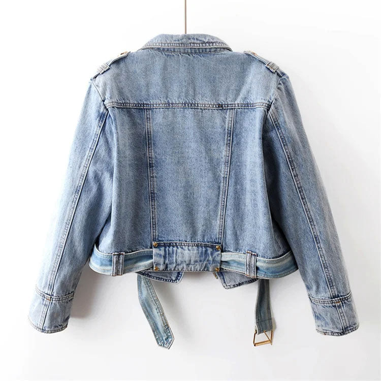 Clara Duval Belted Cropped Denim Jacket