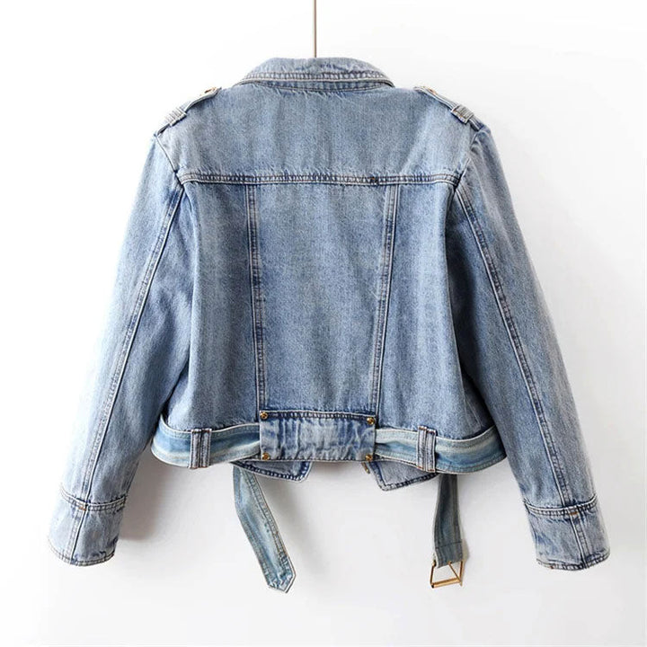 Clara Duval Belted Cropped Denim Jacket