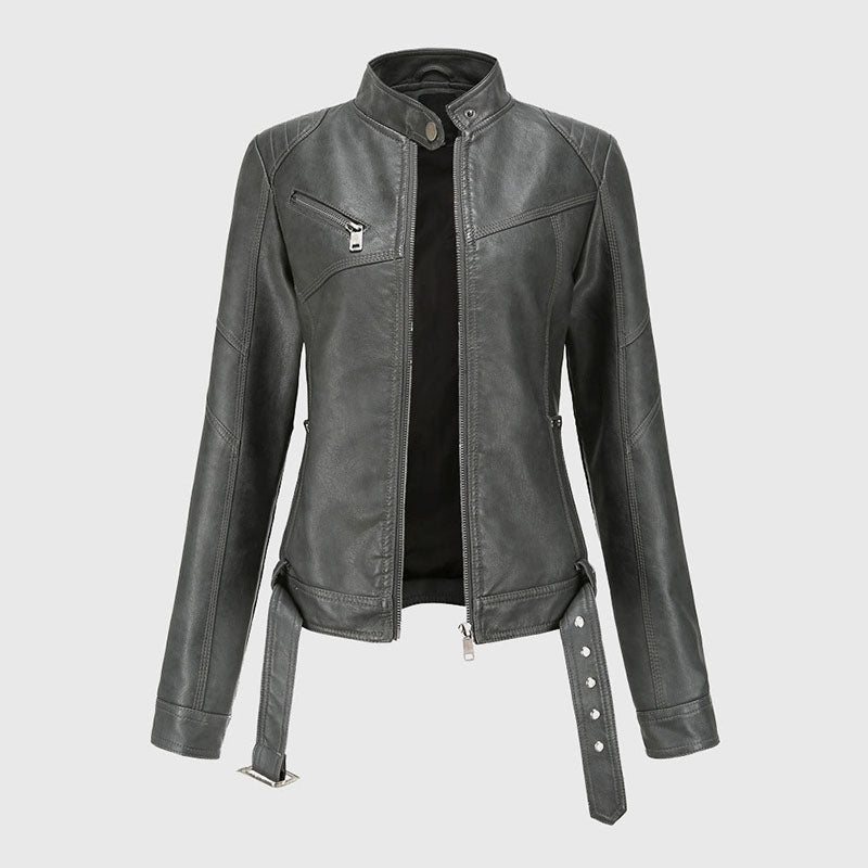 Clara Duval Belted Moto Jacket
