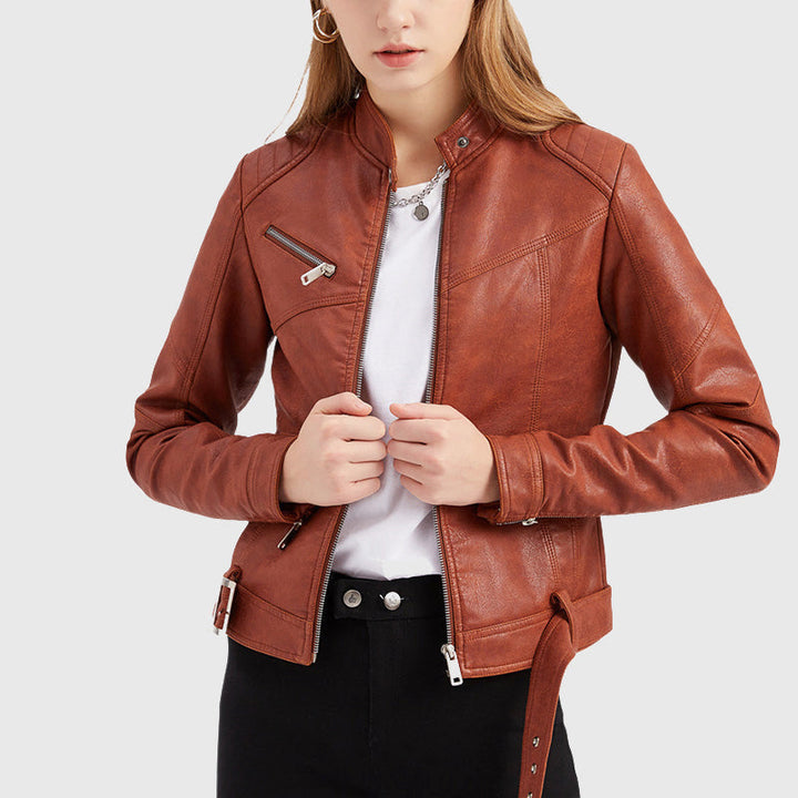 Clara Duval Belted Moto Jacket