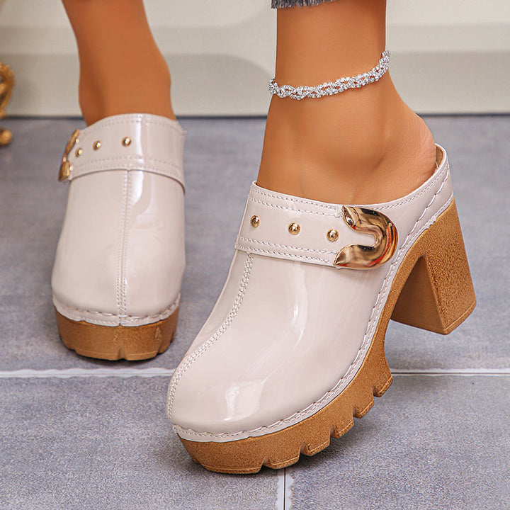 Clara Duval Block Heel Glossy Mules