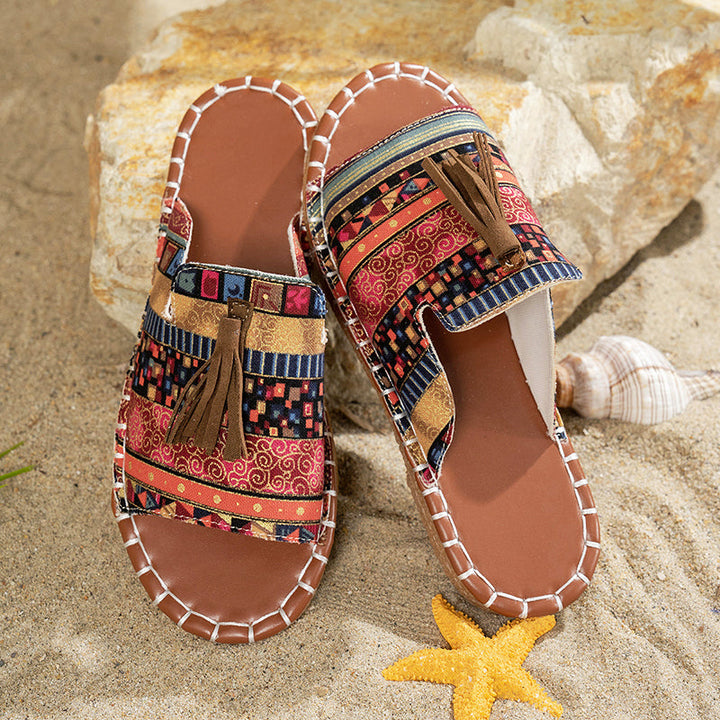 Clara Duval Boho Slide Sandals with Tassels