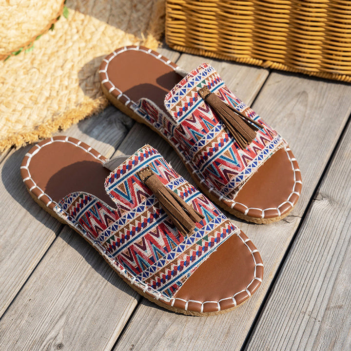 Clara Duval Boho Slide Sandals with Tassels