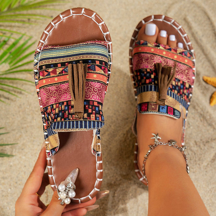 Clara Duval Boho Slide Sandals with Tassels