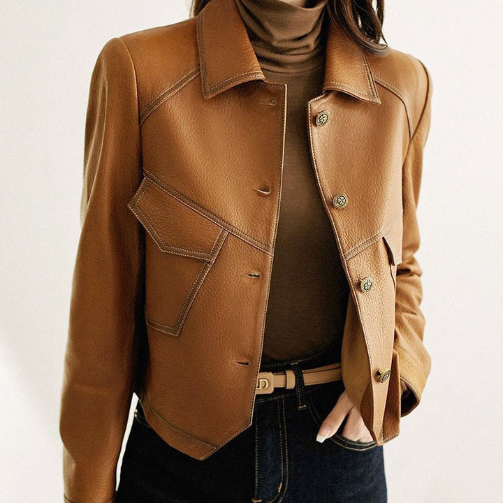 Clara Duval Button-Front Leather Jacket