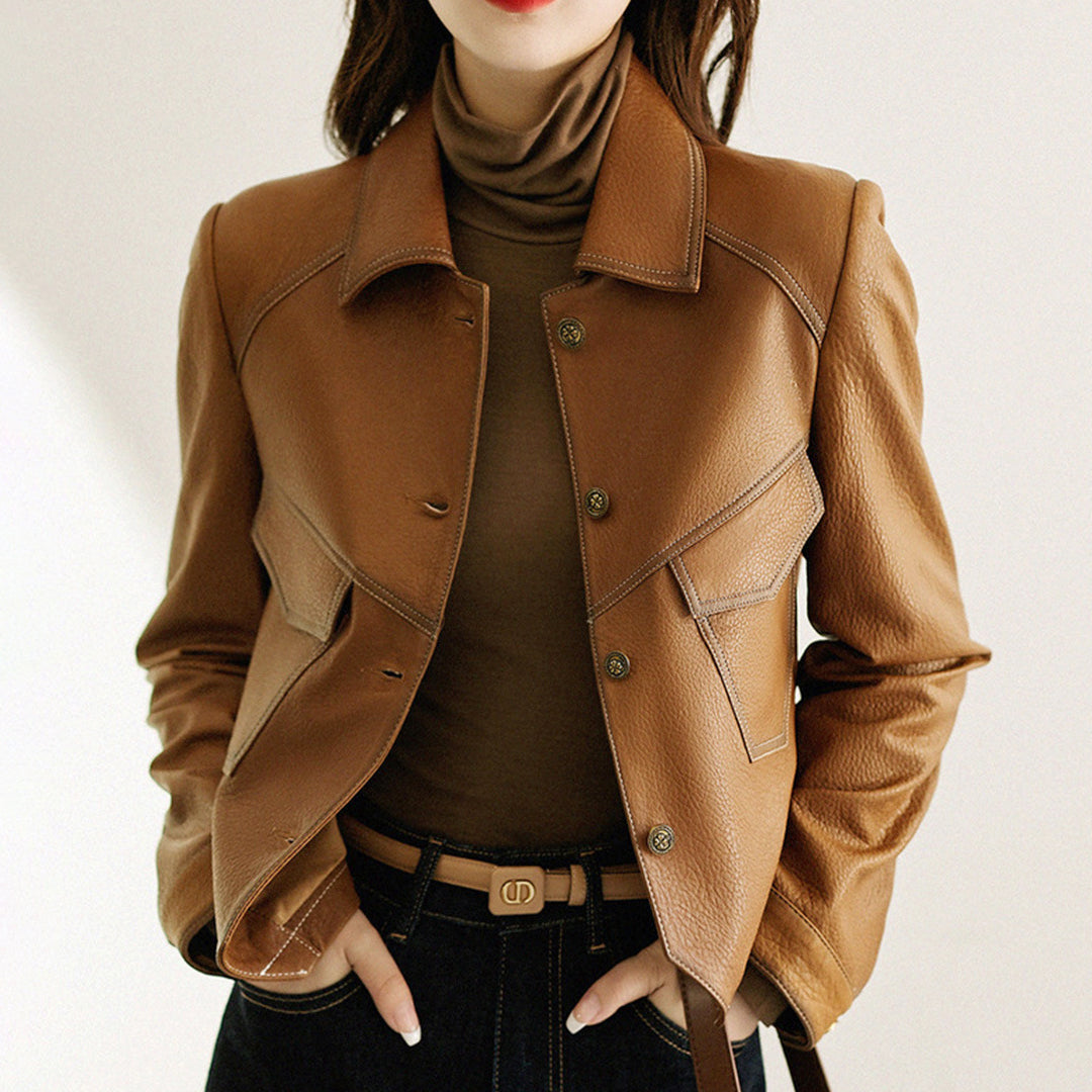 Clara Duval Button-Front Leather Jacket