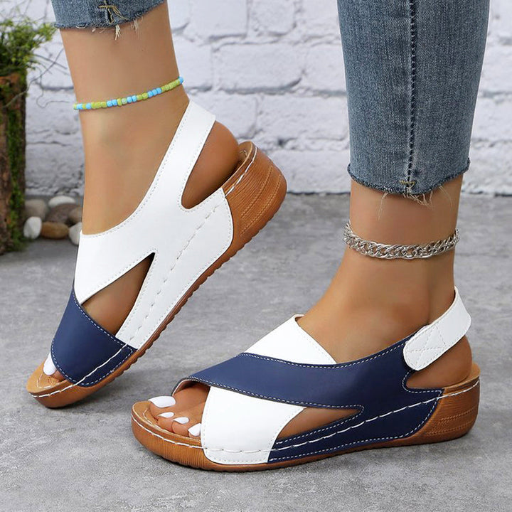 Clara Duval Color-Block Wedge Slingback Sandals