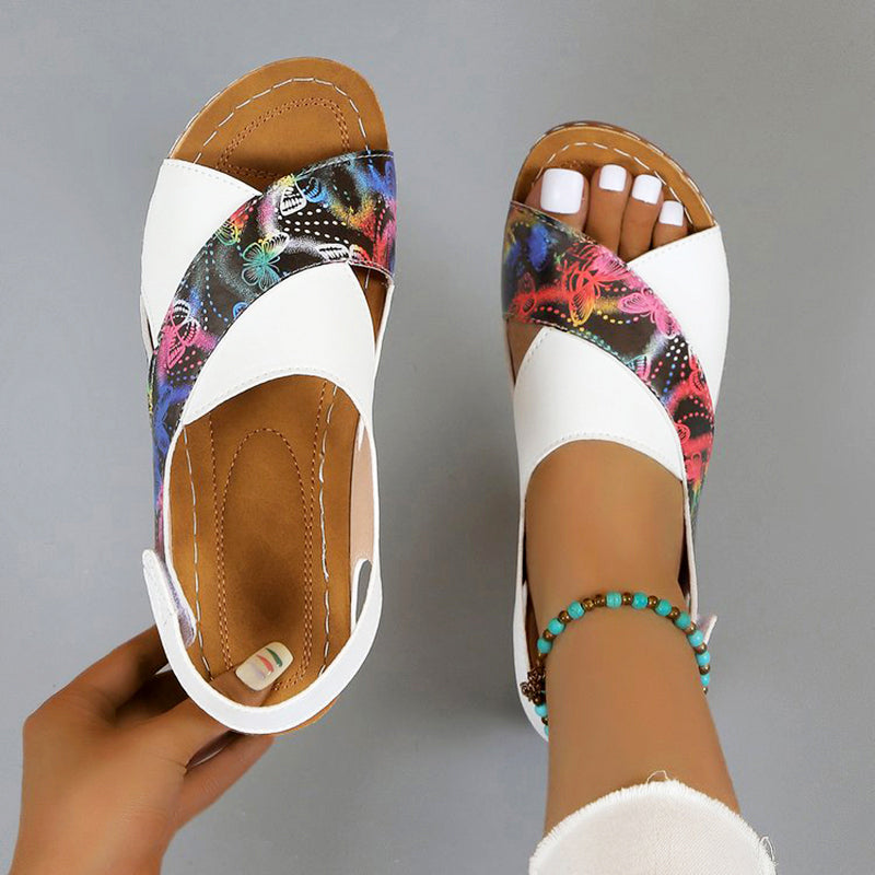 Clara Duval Color-Block Wedge Slingback Sandals