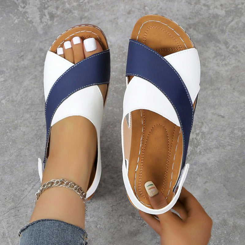 Clara Duval Color-Block Wedge Slingback Sandals