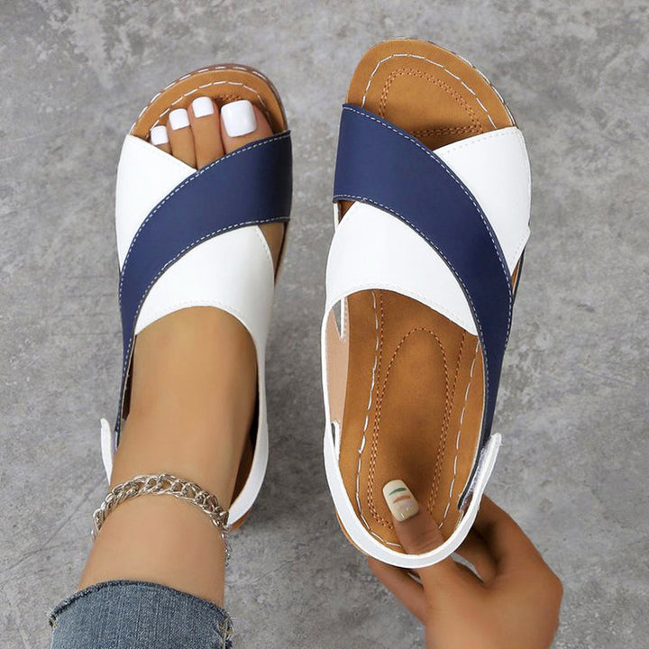 Clara Duval Color-Block Wedge Slingback Sandals