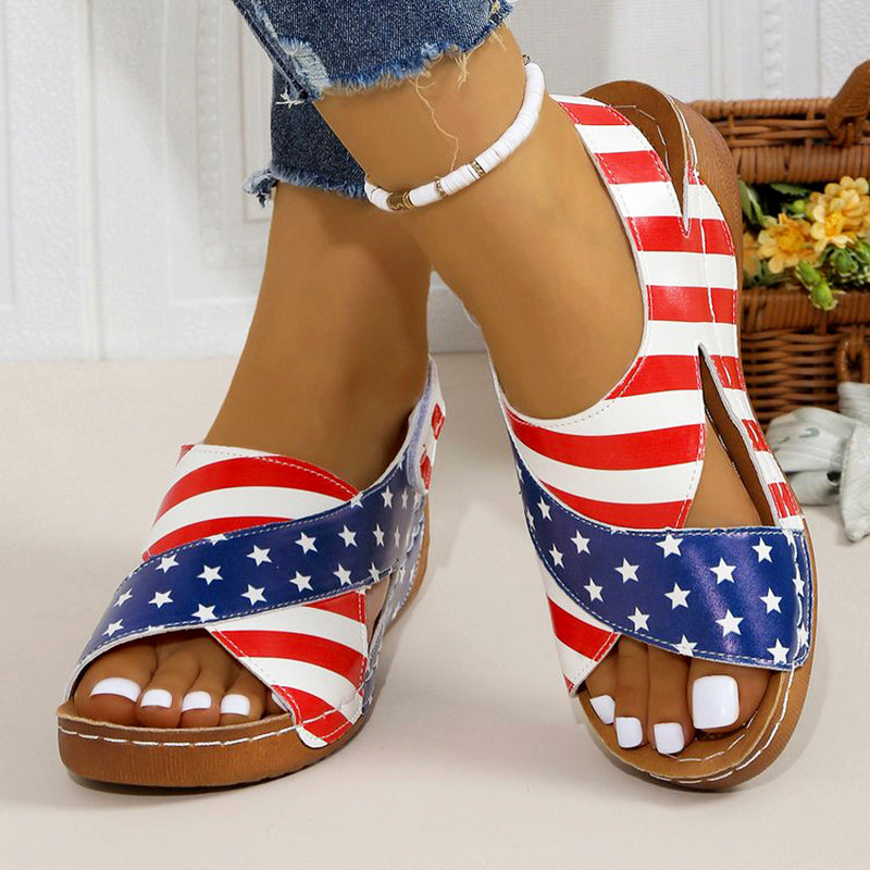 Clara Duval Color-Block Wedge Slingback Sandals