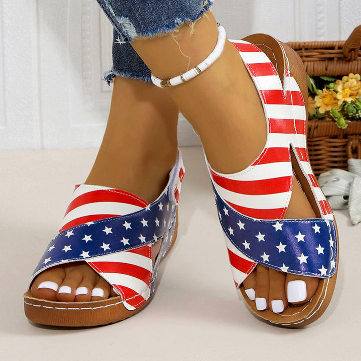 Clara Duval Color-Block Wedge Slingback Sandals