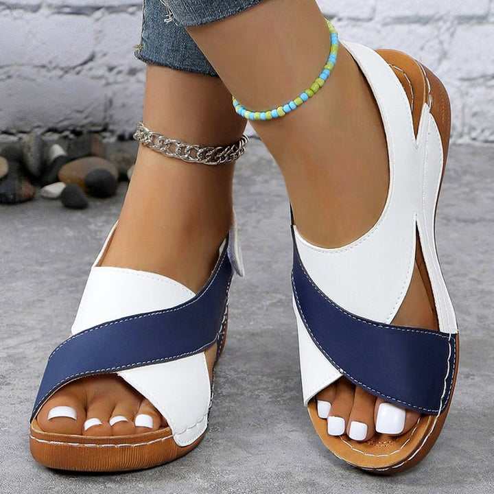 Clara Duval Color-Block Wedge Slingback Sandals