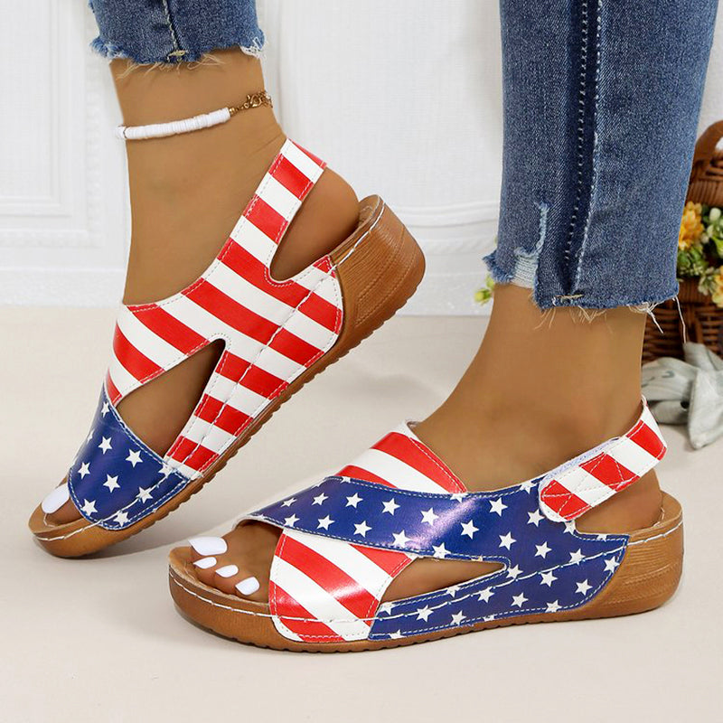 Clara Duval Color-Block Wedge Slingback Sandals