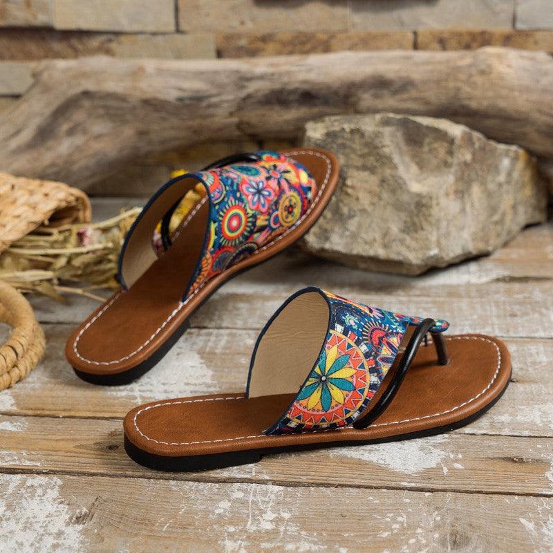 Clara Duval Colorful Flat Sandals with Toe Strap