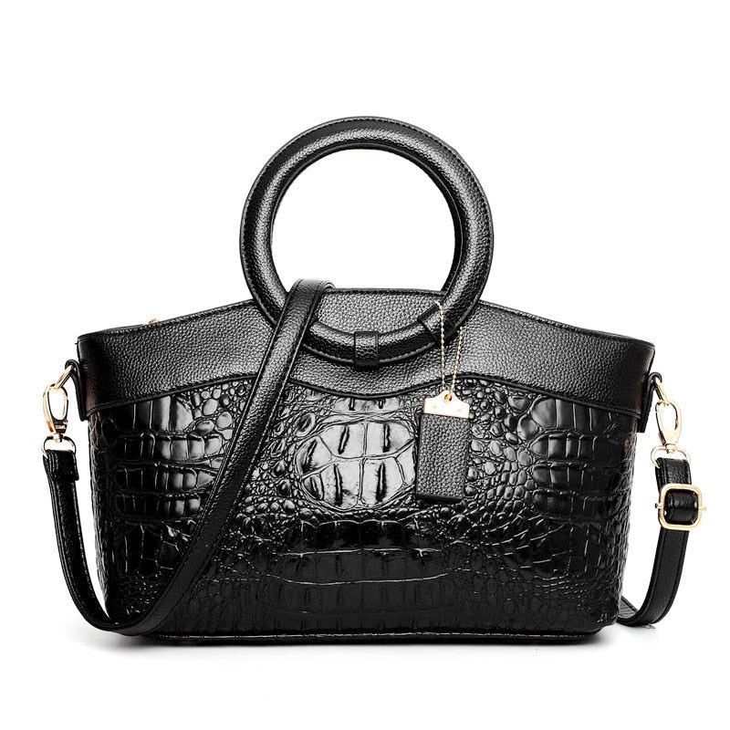 Clara Duval Crocodile Texture Leather Shoulder Bag