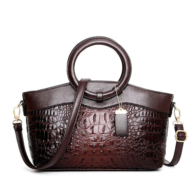 Clara Duval Crocodile Texture Leather Shoulder Bag