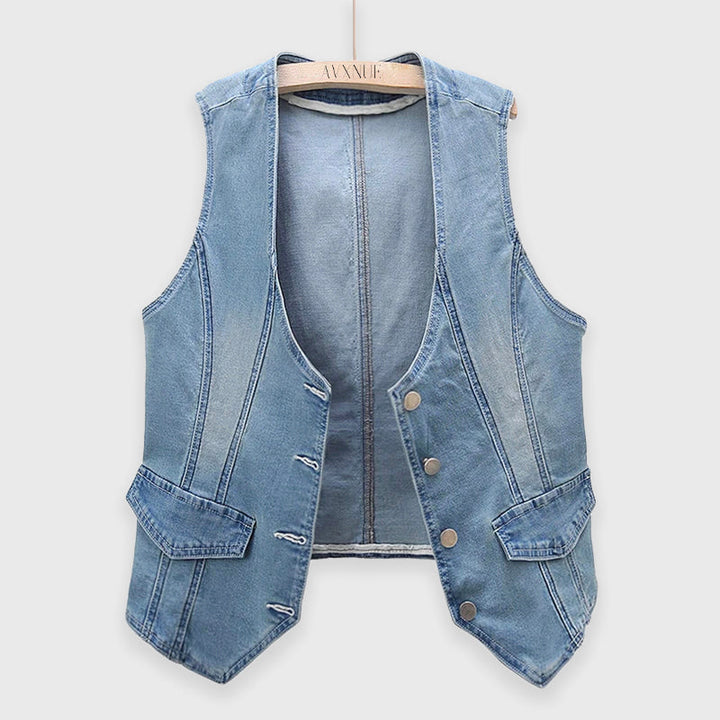 Clara Duval Cropped Denim Button Vest