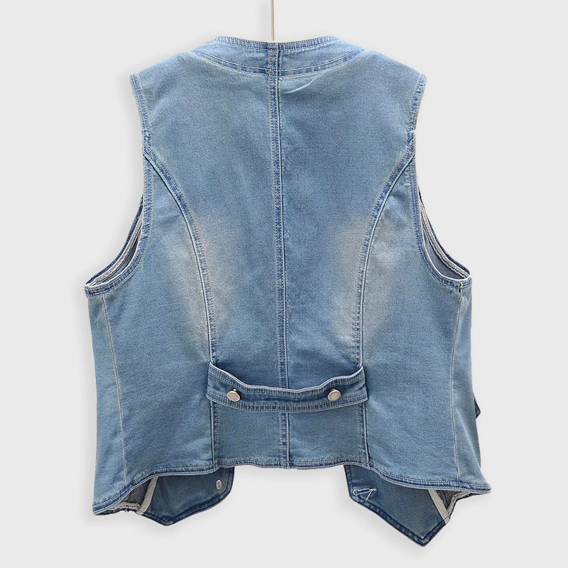 Clara Duval Cropped Denim Button Vest