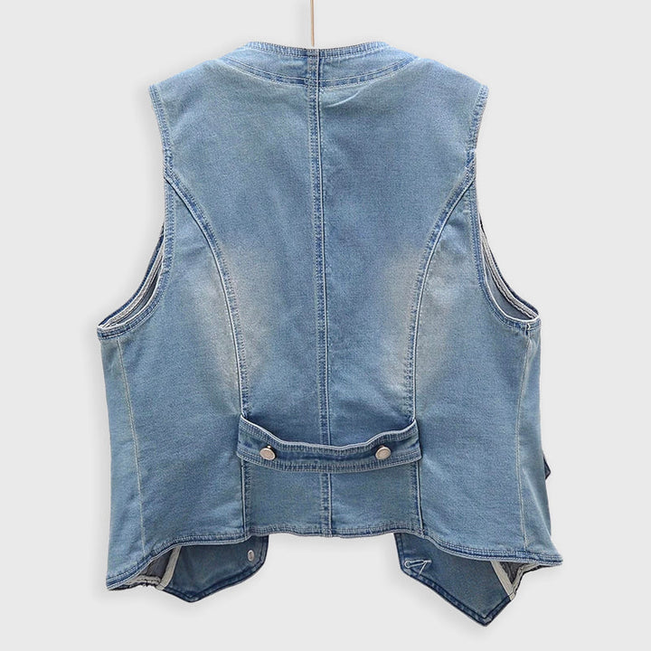 Clara Duval Cropped Denim Button Vest