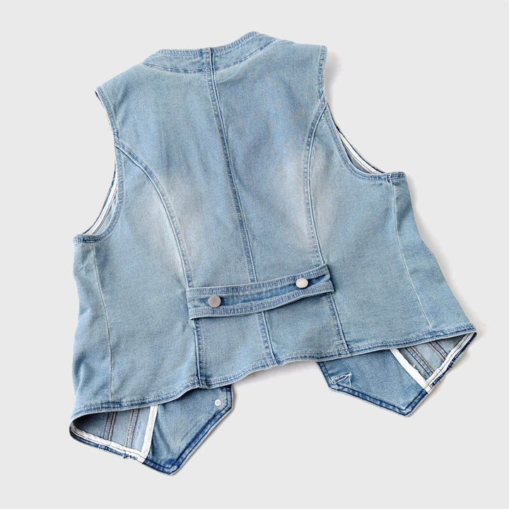 Clara Duval Cropped Denim Button Vest
