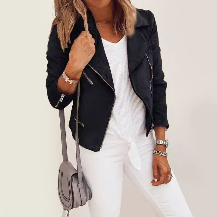 Clara Duval Cropped Faux Suede Jacket