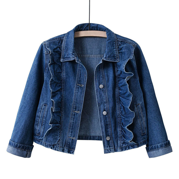 Clara Duval Denim Jacket with Ruffle Trim