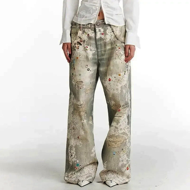Clara Duval Distressed Art Washed Jeans